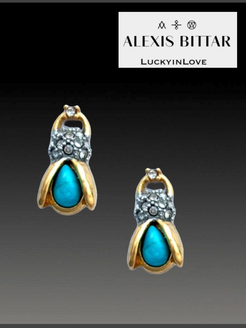 ALEXIS BITTAR• NEW Scarab Bee Turquoise Hammered Gold Crystal Stud Earrings